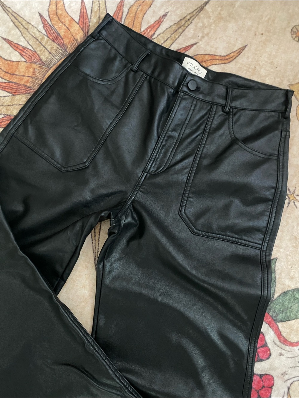 Pilcro Black Faux Leather Wide-Leg Pants